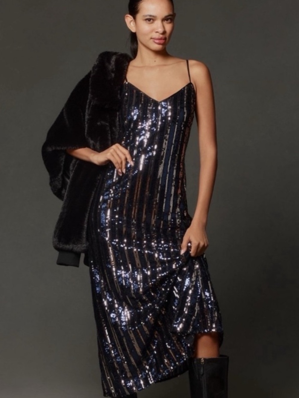 NWT Anthropologie Maeve Sleeveless Sequin Stripe Midi Dress, S